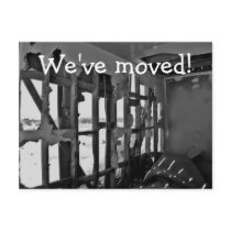 We've moved! destroyed house post card