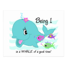 Whale 1st Birthday Post Cards