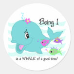 Whale 1st Birthday Round Sticker