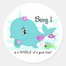 Whale 1st Birthday Round Sticker