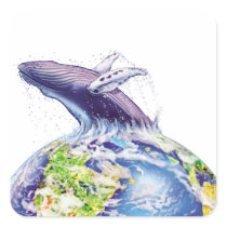 whale and earth design round sticker