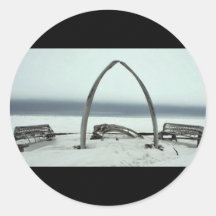 Whale Bone Rib Arc and Skin Boat Frames at Barrow, Round Sticker