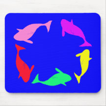 Whale Circle on Ocean Blue Background Mouse Pad