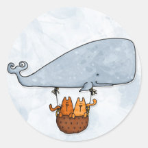 whale kitties round sticker