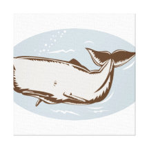 Whale Retro Woodcut Stretched Canvas Prints