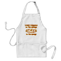 What Happens in Garage Stays..bright letters Apron