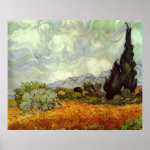 Wheat Field with Cypresses Poster