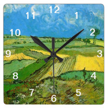Wheat Fields at Auvers Under Clouded Sky Square Wallclocks