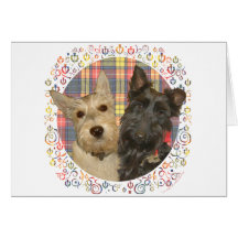 Wheaten & Black Scotties on Tartan Greeting Card