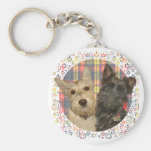 Wheaten & Black Scotties on Tartan Key Chain