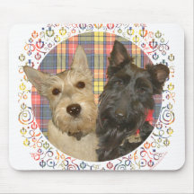 Wheaten & Black Scotties on Tartan Mousepads