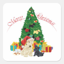 Wheaten Scottie and Pup Holiday Square Stickers