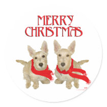 Wheaten Scottish Terrier Chirstmas Round Stickers