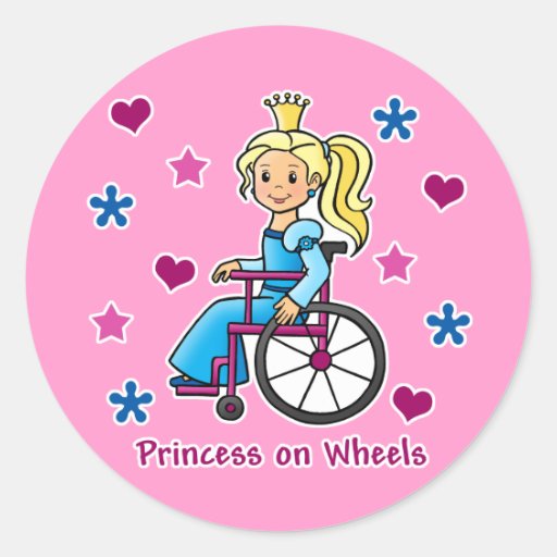 Wheelchair Princess Round Sticker
