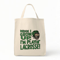 When I Grow Up I'm Playing Lacrosse Green Helmet Canvas Bags