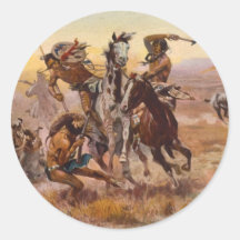 When Sioux and Blackfeet Met by Charles M. Russell Round Sticker