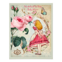 Whimsical Alice in Wonderland Collage Baby Shower Invites