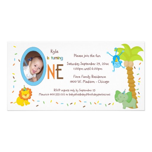 Whimsical Animals First Birthday Photo Cards