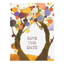 Whimsical Autumn Tree Theme Save the Date Postcard