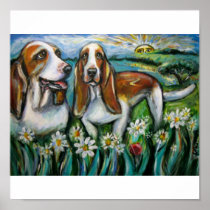 Whimsical basset pair poster