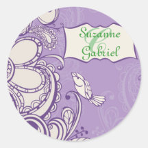 Whimsical Bird Monogram Round Stickers