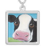 Whimsical Black and White Cow Art Pendant necklaces