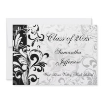 Whimsical Black and White Swirl Graduation Personalized Invite