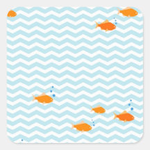 Whimsical Blue chevron with gold fish Square Sticker