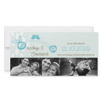 Whimsical Blue Owls Save The Date Announcement Custom Photo Card