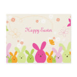 Whimsical bunny & flowers happy easter postcard