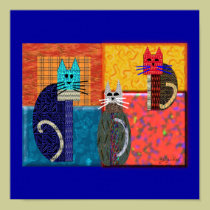 Whimsical Cats on CANVAS Art posters