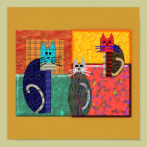 Whimsical Cats on CANVAS Art posters