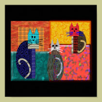 Whimsical Cats on CANVAS Art posters