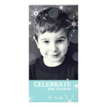 Whimsical Christmas Photo Card Teal Snowflakes Dot
