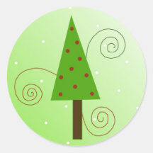 Whimsical Christmas Tree Round Stickers