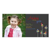 Whimsical Colour Dots Birds Tree Kids Cute Birthda Personalized Photo Card