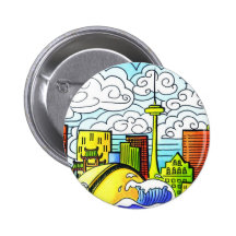 Whimsical, Colourful, Beautiful Toronto Skyline Pinback Button