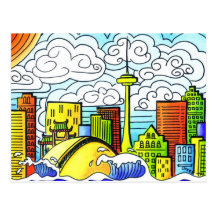 Whimsical, Colourful, Beautiful Toronto Skyline Post Cards