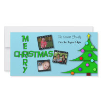 Whimsical Colourful Christmas Tree Triple Photos Photo Card