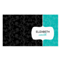 Whimsical Damask Light Blue & Black Business Card