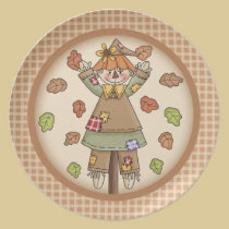 Whimsical Fall or Autumn Scarecrow Plaid Pattern plates