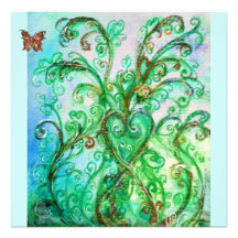 WHIMSICAL FLOURISHES bright blue green white Personalized Invites