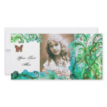 WHIMSICAL FLOURISHES  bright blue white green Personalized Photo Card