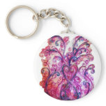 WHIMSICAL FLOURISHES bright pink purple white Keychain