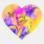 WHIMSICAL FLOWERS, GOLD BUTTERFLY HEART MONOGRAM HEART STICKER