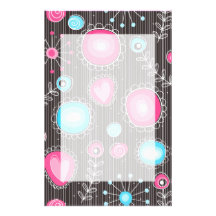 Whimsical Flowers in Blue and Pink Stationery