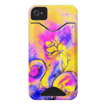 WHIMSICAL FLOWERS pink yellow purple Iphone 4 Id Case