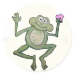 Whimsical Green Frog Holding Pink Heart Sticker
