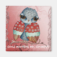 Whimsical Grumpy Owl Magnet