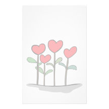 Whimsical Heart Flowers Stationary Stationery Paper
